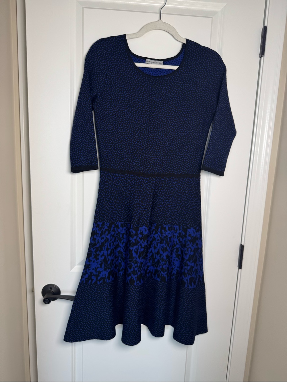 Danny & Nicole Black and Royal Blue 3/4 Sleeve Knit Fit & Flare Dress